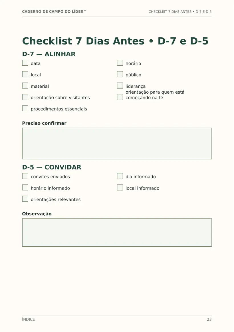 Página real Checklist 7 Dias Antes