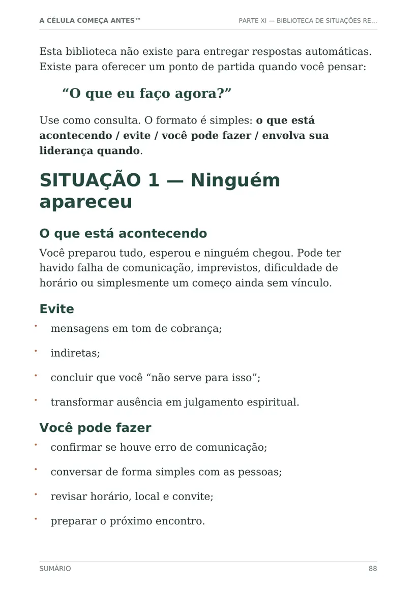 Página real da biblioteca de situações do Guia